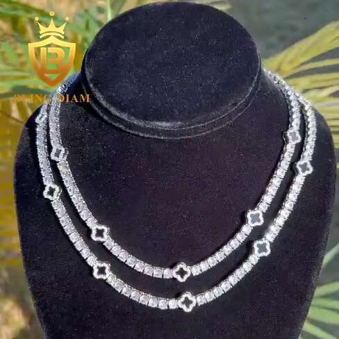 Fashion Black Clover Moissanite Tennis Chain Bracelet 925 Silver 3mm Moissanite Bracelet Pass Diamond test Hip Hop Bracelet