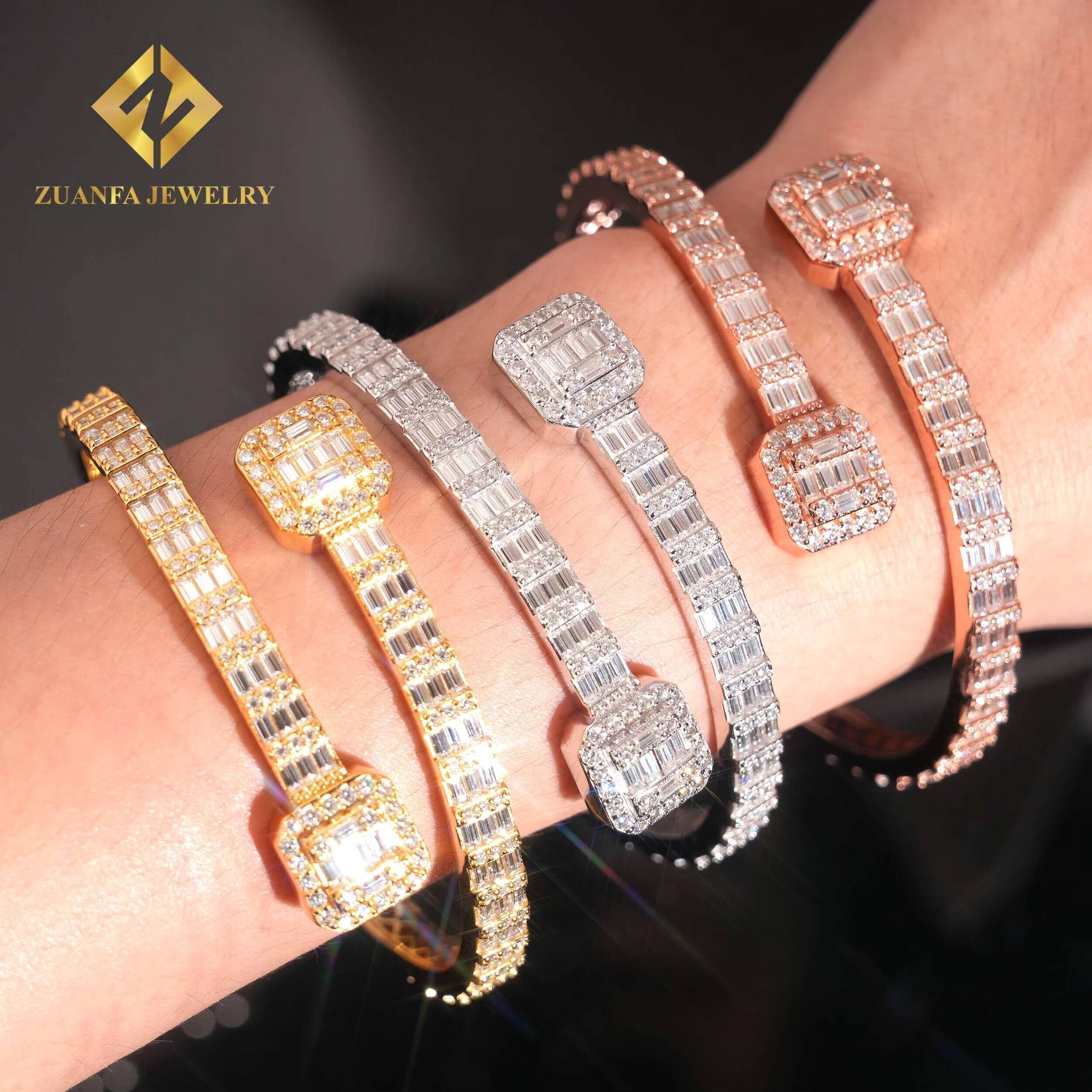 Hot Sale Jewelry VVS Moissanite Bracelet Hip Hop 925 Solid Silver Baguette Moissanite Diamond Bangle Bracelet GRA Certificated