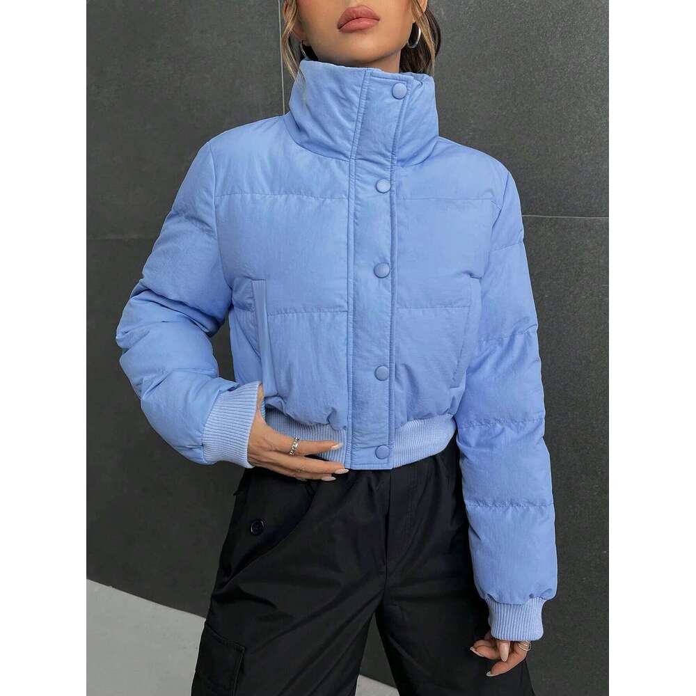 Women's American-Style Stand-Up Collar Zipper Cotton-Padded Spring Warm Short Bread Jacket Casual Outerwear