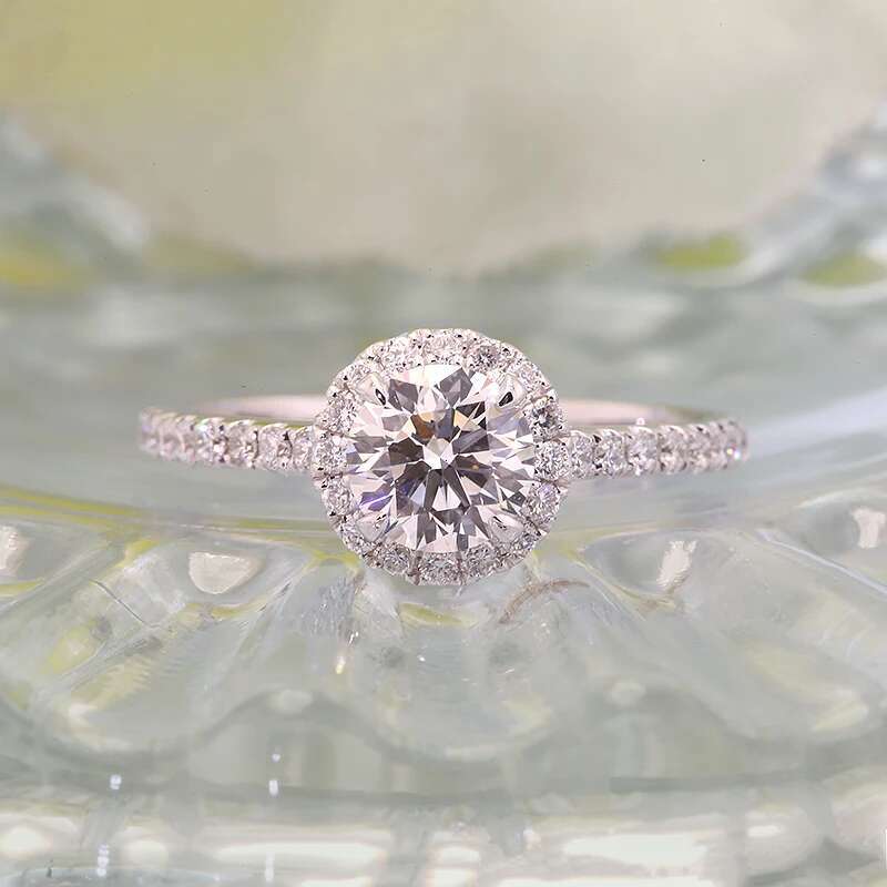 IGI CVD HPHT Lab Grown Diamond 14k Gold 1.0Carat Brilliant Diamond Halo Engagement Rings For Women Girls Promise Gift Jewelry