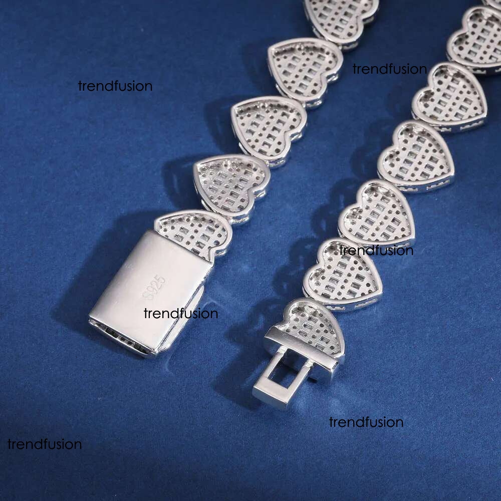 Dropshipping Hip Hop Jewelry 13mm Sterg Sier VVS Moissanite Dia Iced Out Heart Shape Tennis Chain Necklace