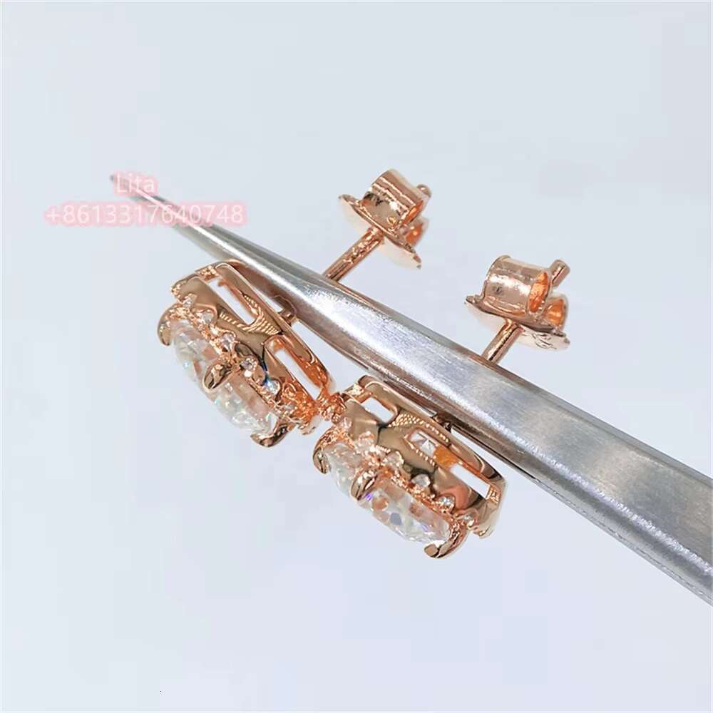 Wuzhou Wholesale Iced Out Jewelry Moissanite Earrings Rose Gold Diamond Stud Earrings 925