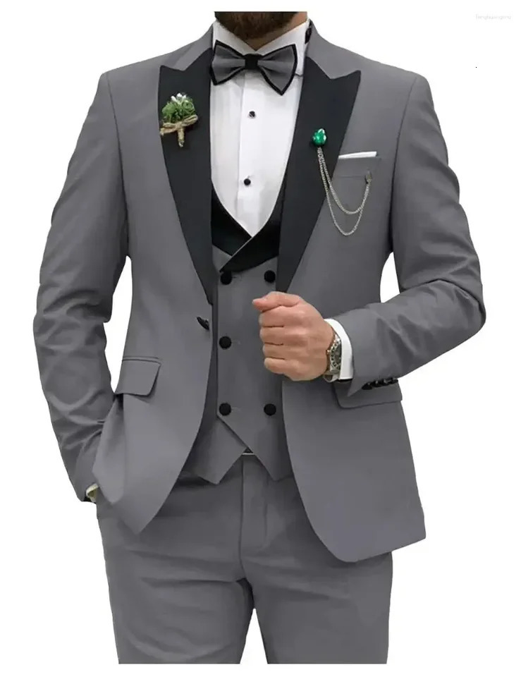 3 Pieces Mens Suits Royal Blue Men Slim Fit Double Breasted Suit Wedding Prom Party BusinessBlazer Vest Pants 250409