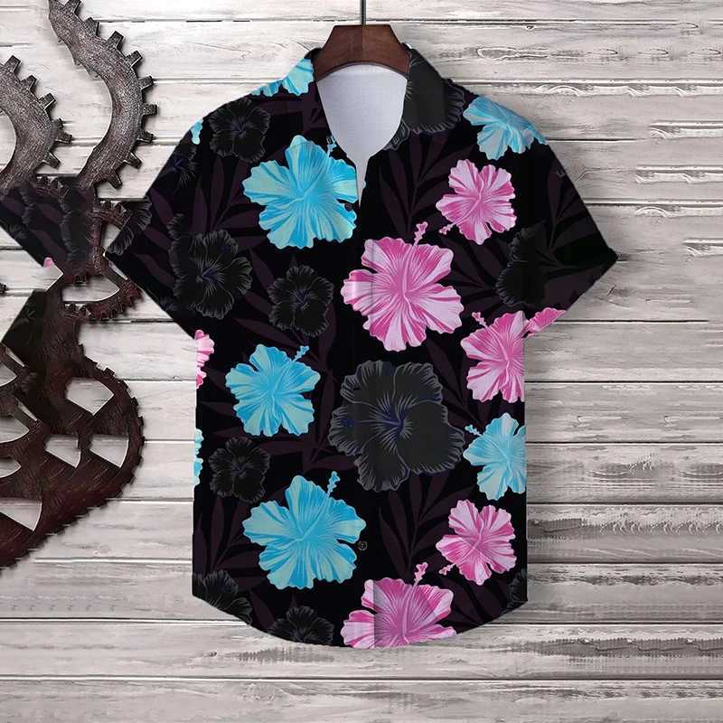 Retro Cool 3D Tropical Flower Printed Shirt Leaf Pattern Collar Shirt Mens Fashion Street Clothing 2024 Y2k Shorts X250410
