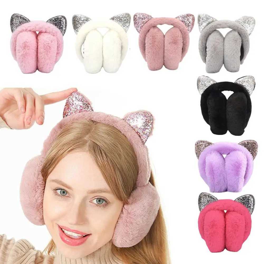 Cute Cat Ear Warmers Glitter Ears Plush Earmuffs Winter Cozy Warm for Girls Cold Weather Lovely Ear Warmer W251110