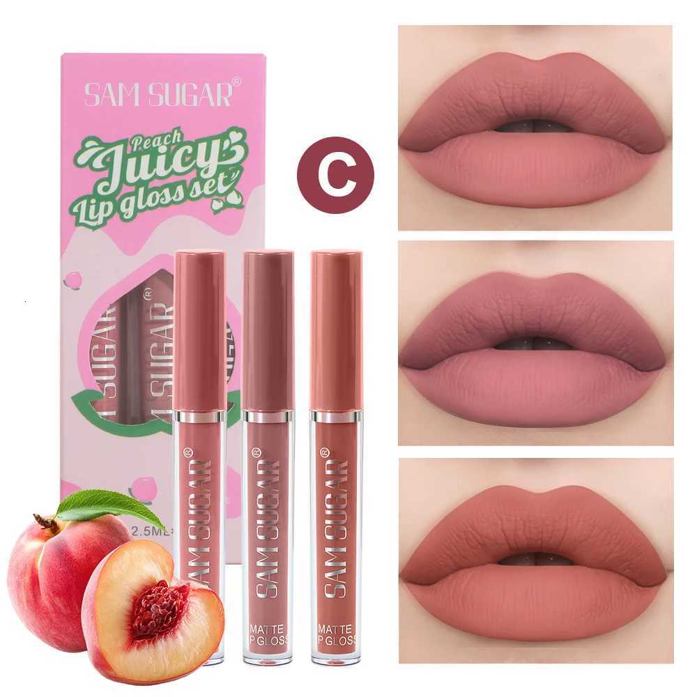 Fruit Cherry Strawberry Liquid Lipstick Makeup Kit Non Stick Cup Colorfast Long Lasting Velvet Matte Peach Lip Gloss Set 3pc/setT251110