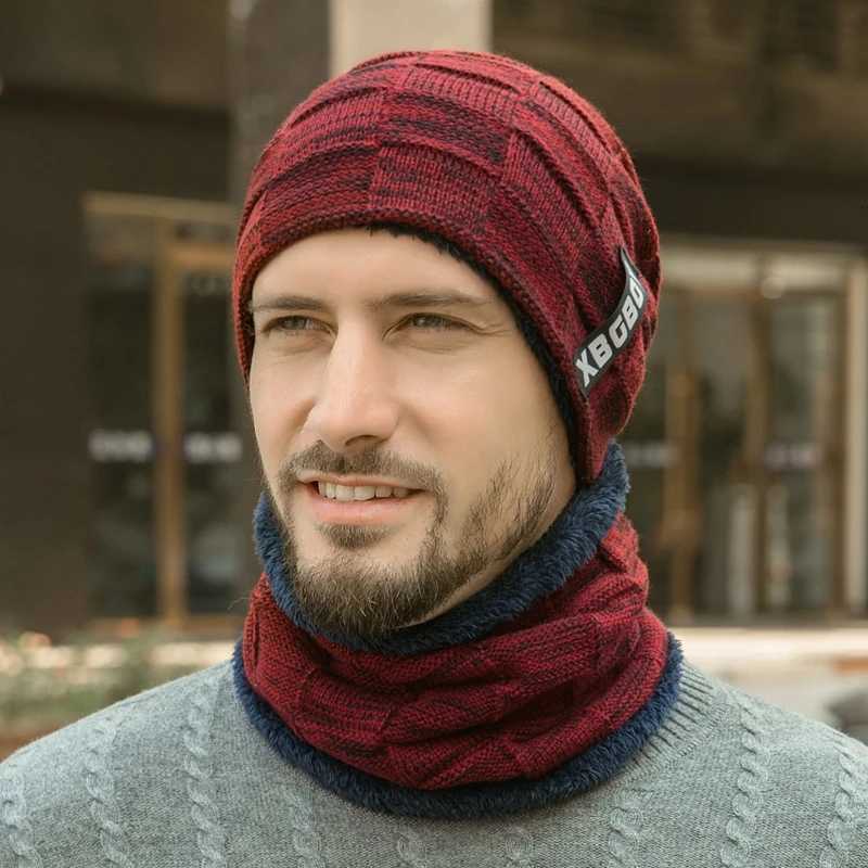 Men Women Winter Hat Scarf Setfor Plus Velvet Pullover Hat Scarf Suit Lined Thick Warm Beanie Hat Outdoor Male Knitted Hat CapsXJ251110
