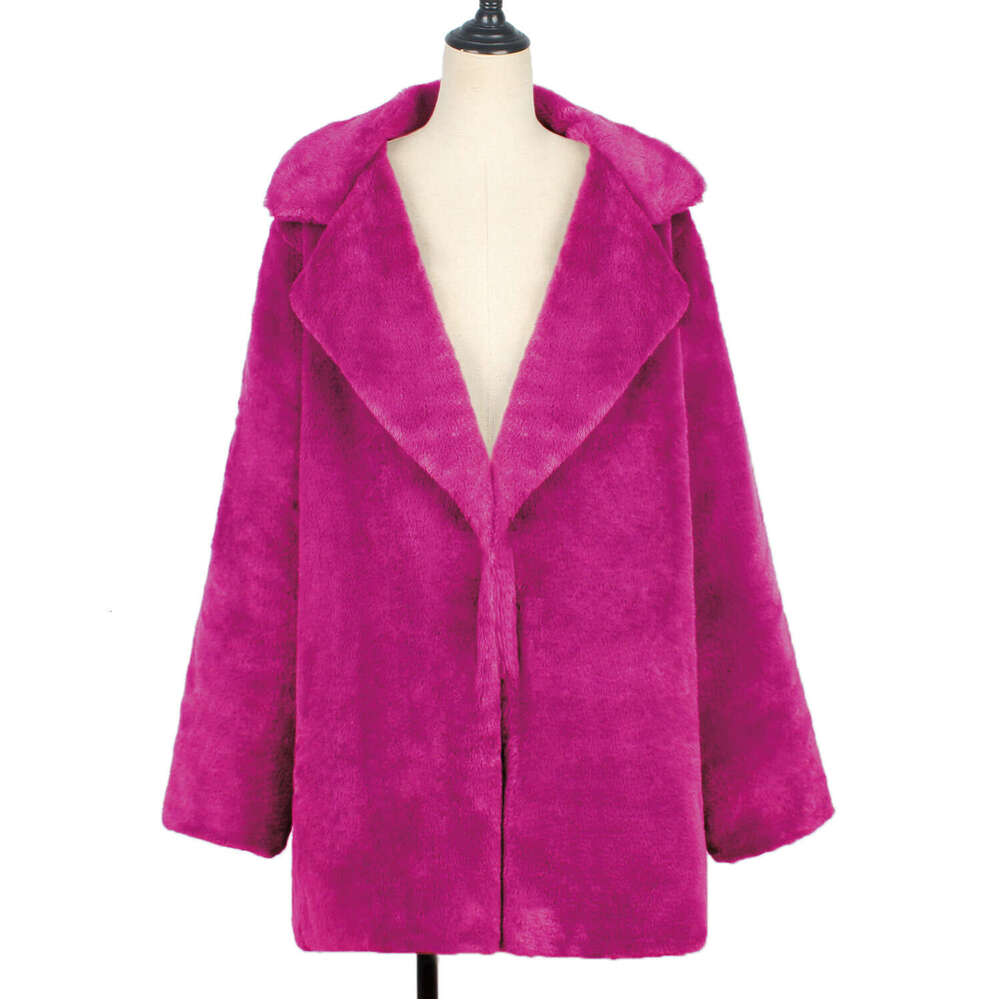 Autumn Winter Women's Mid-Length Suit Collar Faux Fur Coat Genuine Leather Luxury Style
