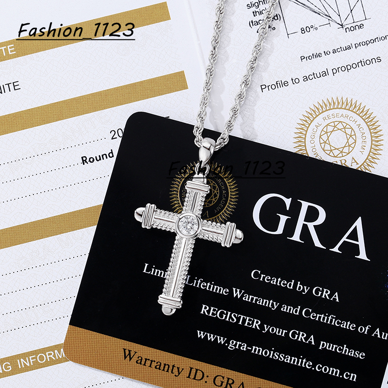 Hip Hop 925 Sterling Silver Vvs GRA Moissanite Cross Pendant Necklace Jewelry for Men and Women Custom Wholesale