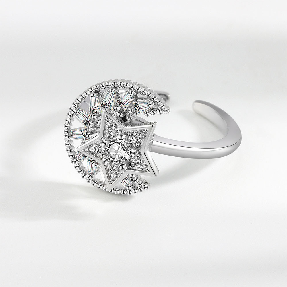 European And American Cross-border New Rotatable Fashion Ring Star Moon Ring For Women Designer Ring Unique Design Niche Ring Jewelry Wholesale