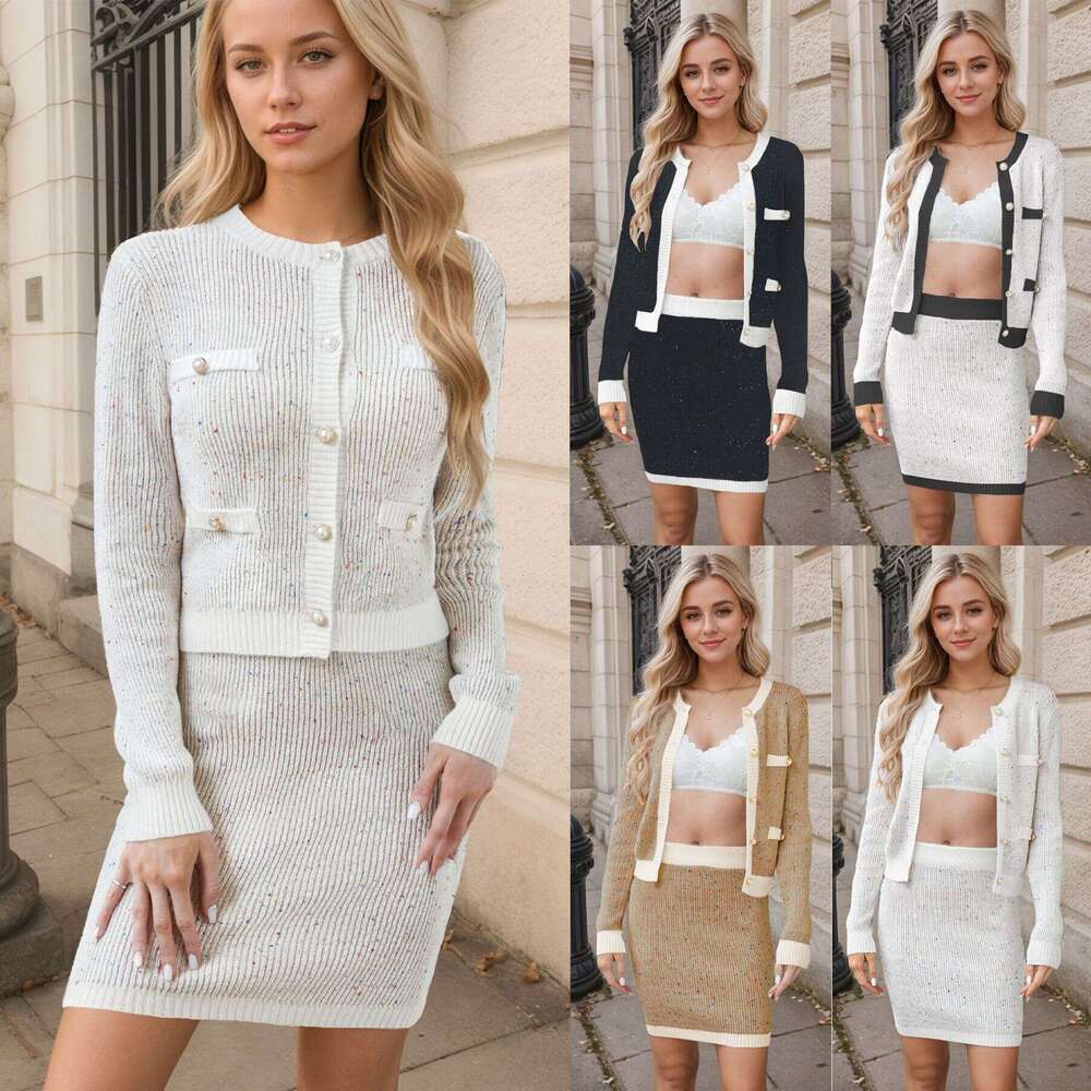 European American women's clothing 2024 hot selg knitted cardigan pocket button small fragrance style set autumn and winter new item