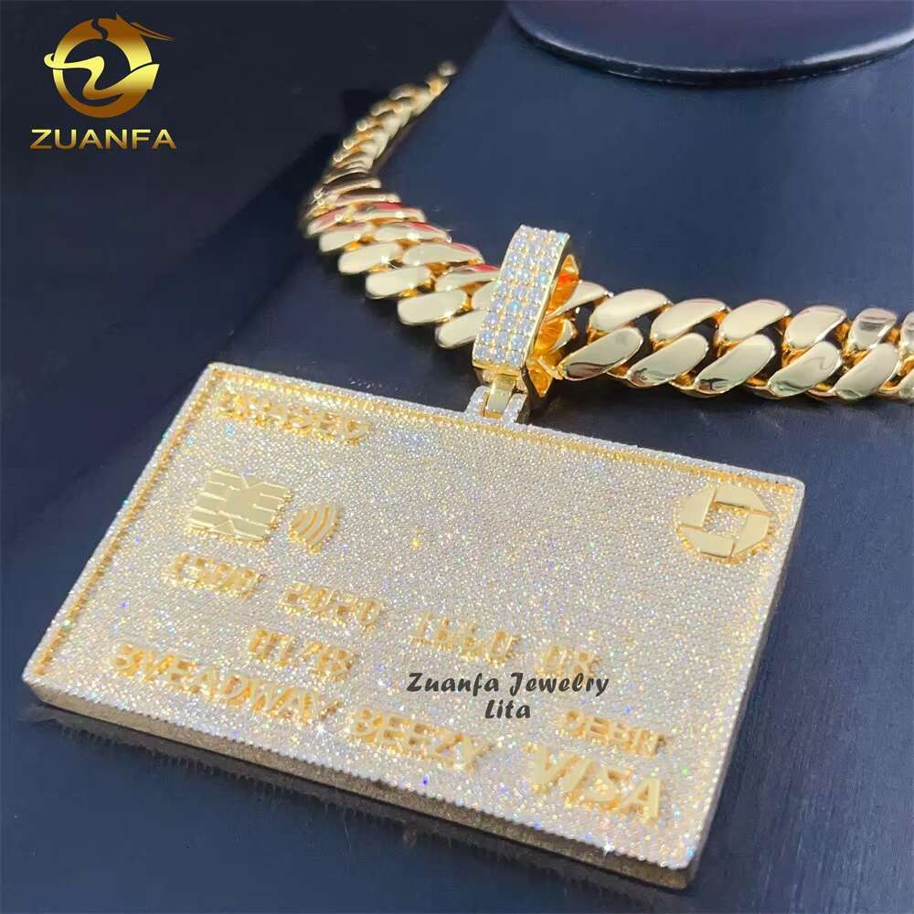 3 Width Credit Card Custom Rapper Hip Hop Unique Diamond VVS 18k Gold Plated 925 Silver Iced Out Moissanite Pendant