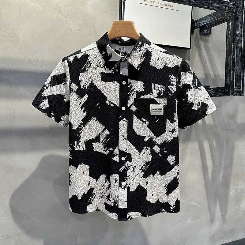 Summer hip-hop mens and womens fashion street personality Japanese print short sleeved couple loose retro casual Harajuku X250410