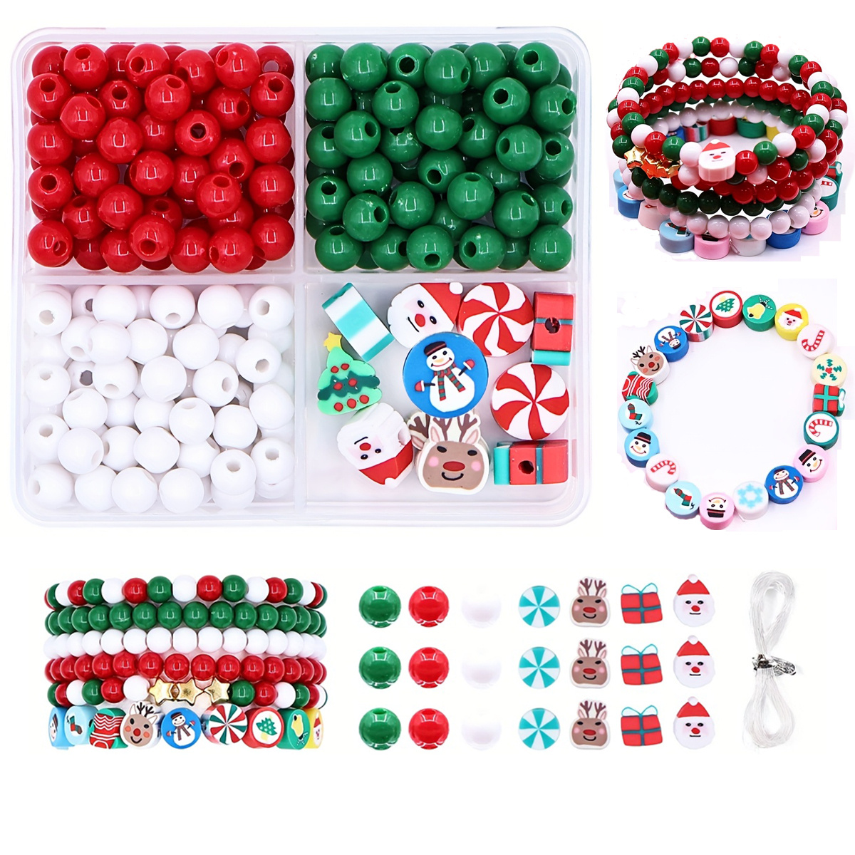 Christmas DIY Beaded Bracelet Kit - Red/Green/White Polymer Beads, Suitable for Jewelry, Keychain Pendants & Craft Accessories Fashion Gift