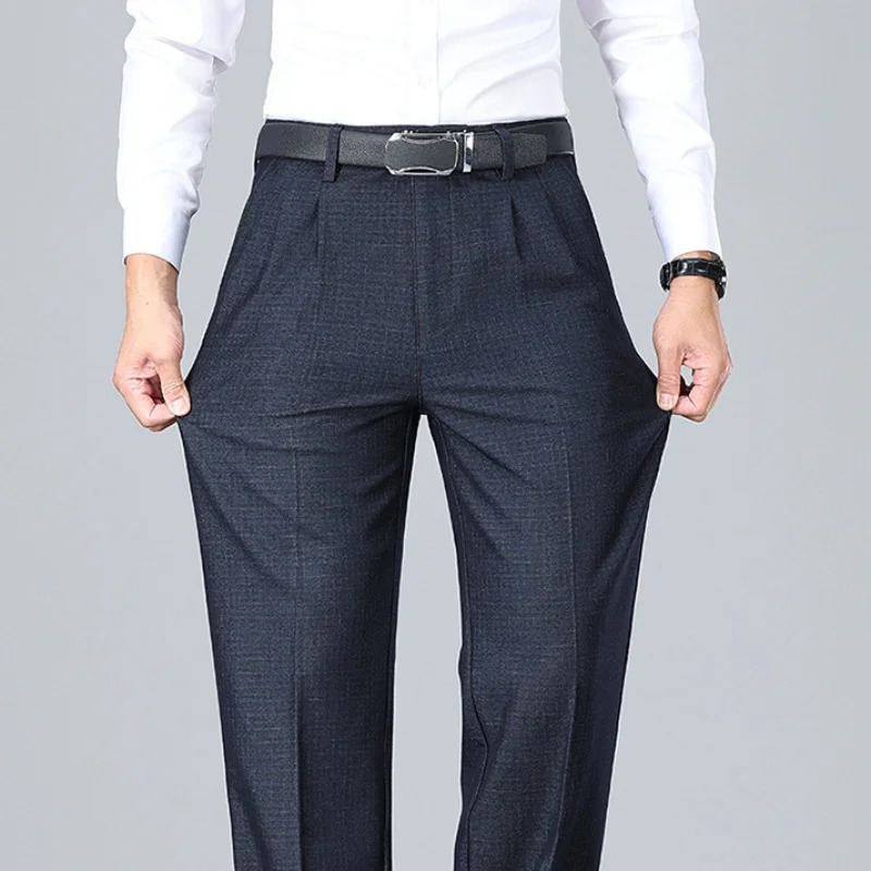 Autumn Double Pleated High Waist Suit Mens Pants Black Gray Deep Rise Trousers For Male Office Formal Men Size 42 44 251110