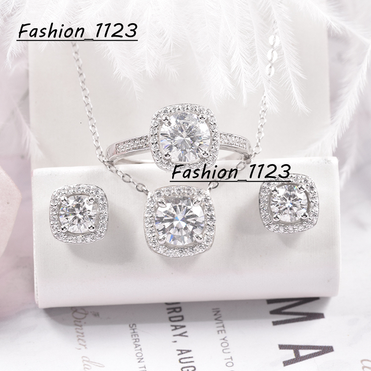 Luxury Women Moissanite Wedding Jewelry Sets Necklace Rings Earrings 925 Sterling Silver Jewelry Set for Women