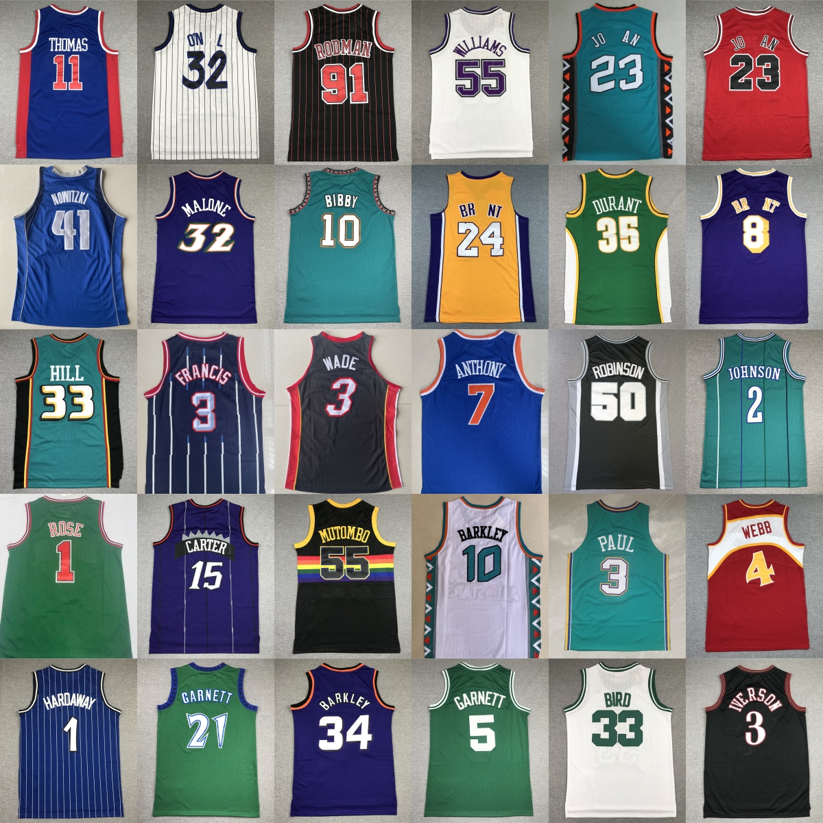 Custom XS-6XL Classic Retro Basketball Carter Jersey Iverson Ewing McGrady Bryant Garnett Malone Bibby Kemp Payton Barkley Williams Petrovic Curry James Wear