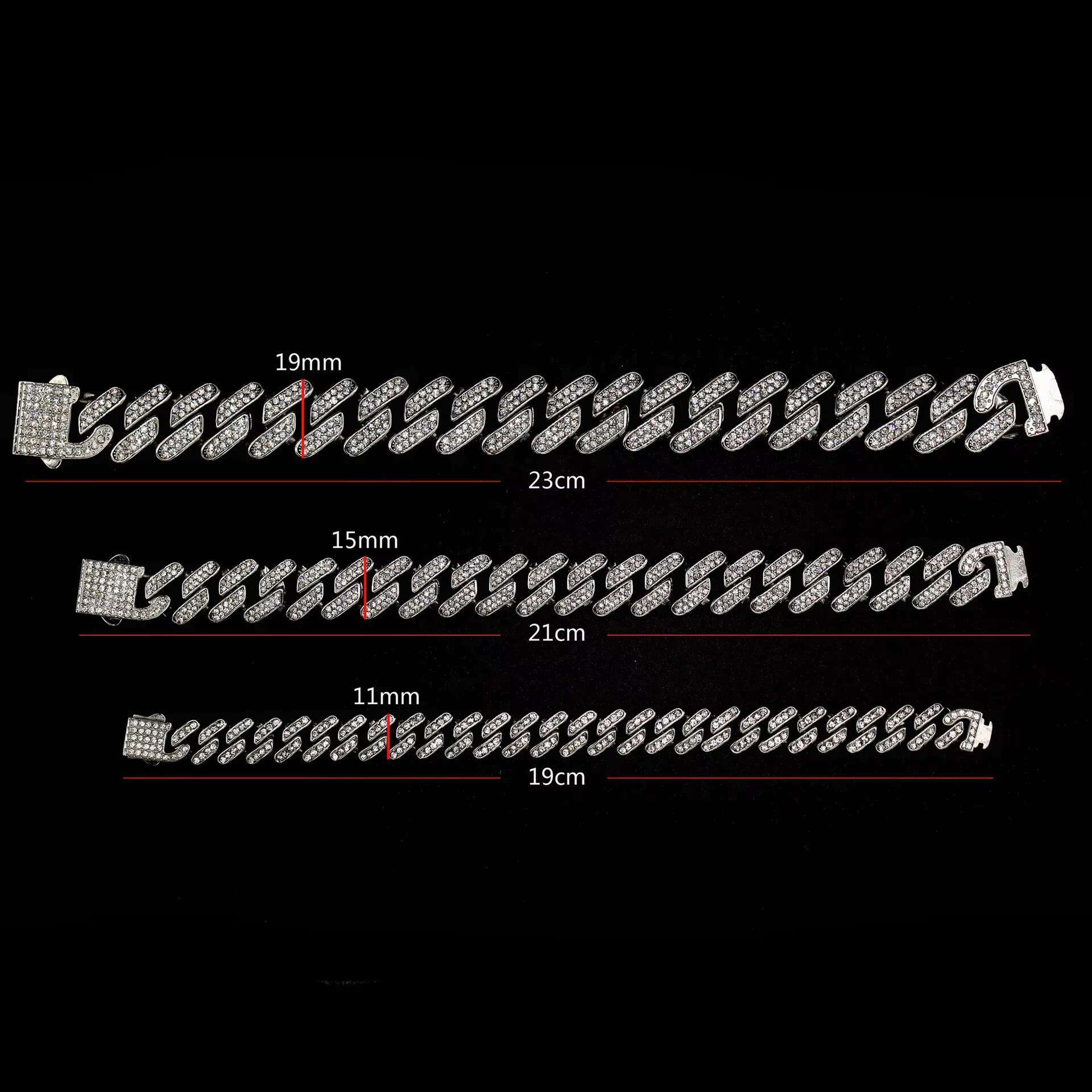 HipHop Heavy Ice Men's Miami Stainless Steel Full Cube Zircon Sier Cuban Chain Jewelry Set
