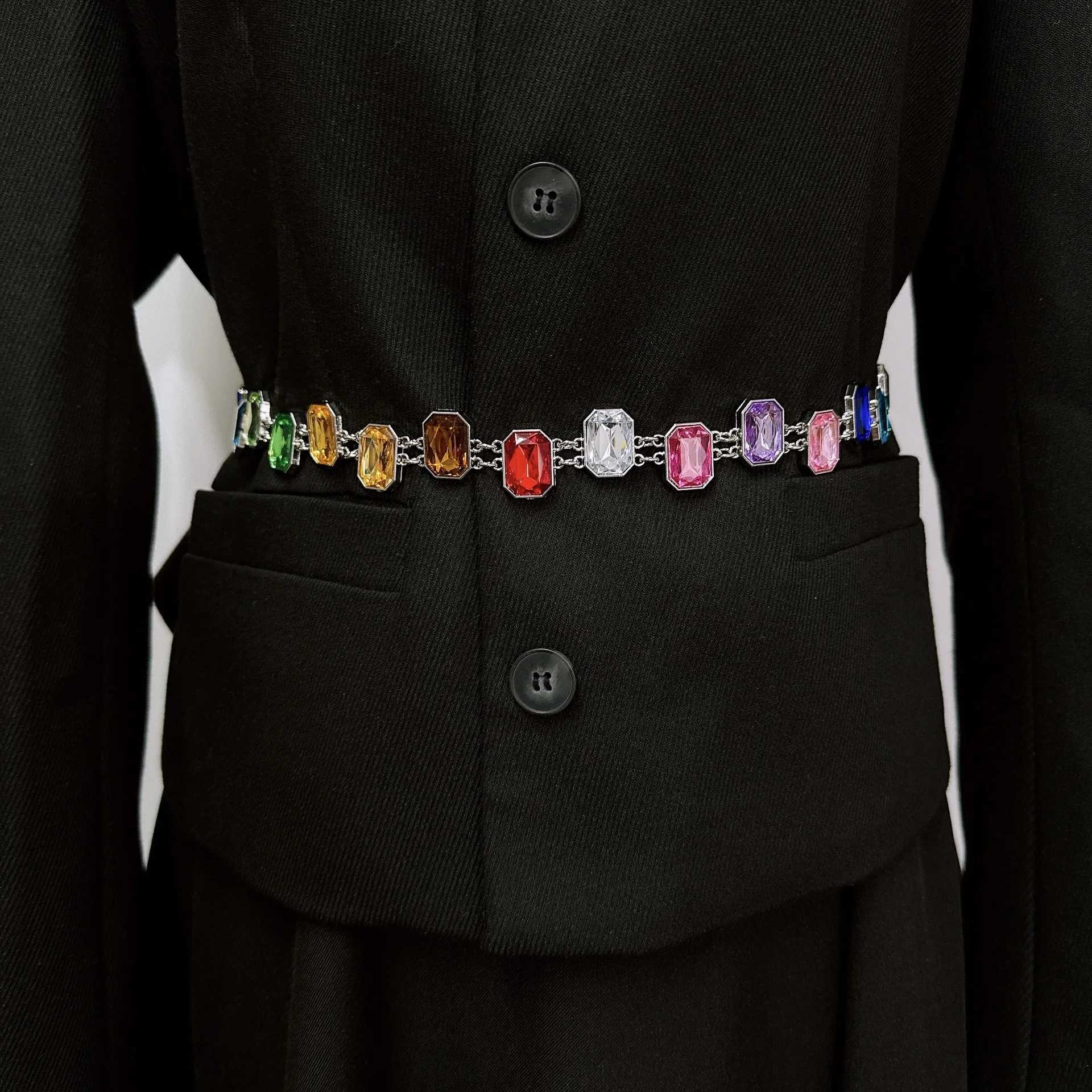 Designers new colorful rhinestone chain strap niche exquisite fashion jewelry waist chain womens unique banquet dress accessories X250410