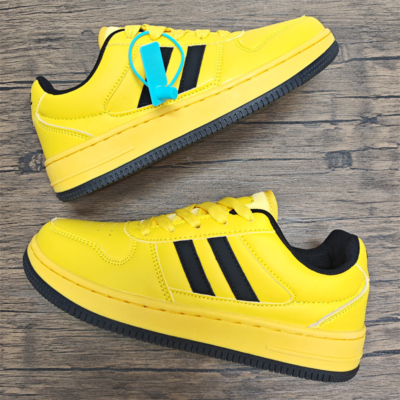 Free shipping affordable luxury Yellow black color matching skateboard shoes versatile for couples super soft casual sports thick soled casual shoes