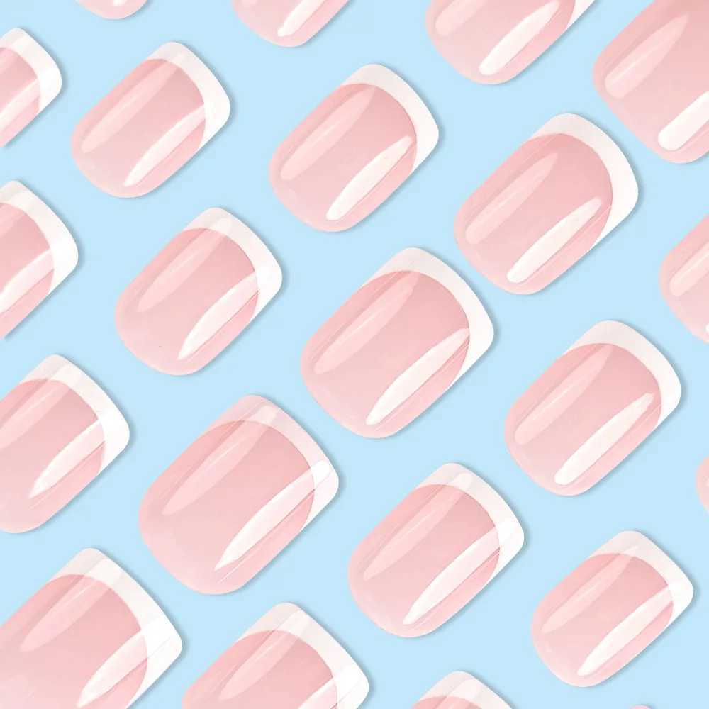 24 short French minimalist nails with files and jelly gel W250410