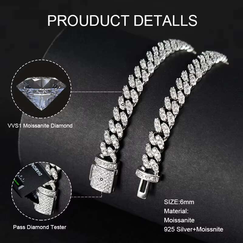 Hip Hop Iced Out Jewelry Miami Iced Out Cuban Link Chain 6mm 8mm Gold Plated 925 Sterling Silver Cuban Chain Women Men
