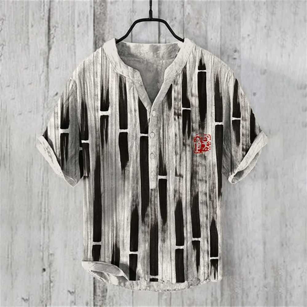 Mens short sleeved shirt imitating linen shirt hot selling casual Japanese retro Hawaiian vacation mens clothing X250410