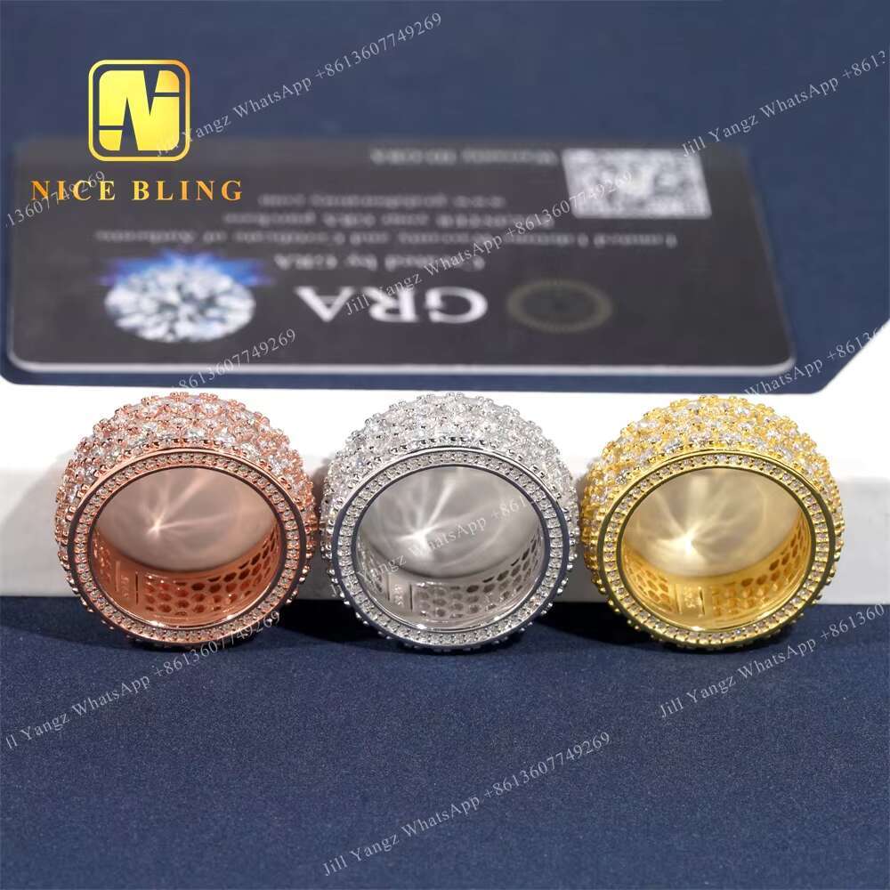 NEW ARRIVAL Affordable Side Setting Band Ring 3 Rows Moissanite Championship Ring 925 Silver Rings Hip Hop Fine Jewelry Unisex