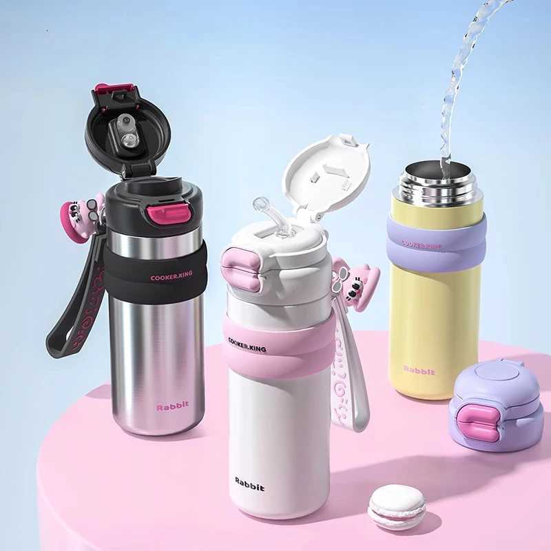 Fashionable cup 510ML Stainless Steel Thermos Cup Cartoon Insated Water Bottle for Kids Portable Vacuum Thermal g with Straw Y251110