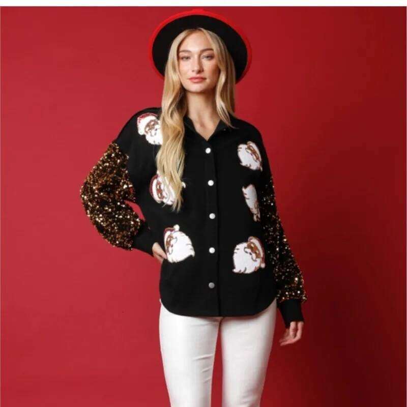 Christmas Outerwears Fall Clothes Coat Winter Clothing Woman Pulls Femmes Sequin Long Sleeves Fashion Casual Commuting Homewear Designer Sweater Women