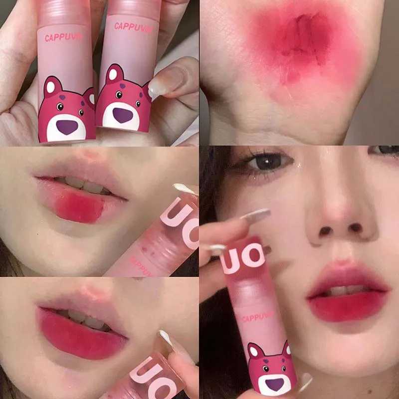 Cute Bear Lip Glaze Strawberry Red Matte Liquid Lipstick Nude Color Low Saturation Pink Lip Tint Cute Girl Makeup Lip Gloss 1pcsT251110