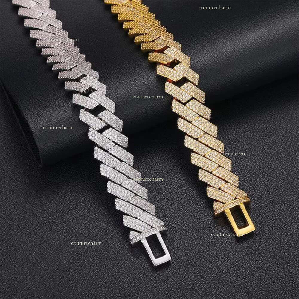 Hip Hop Jewelry Sterg Sier Gold Plated Iced Out Cuban k Chain Necklace with Moissanite VVS D Color Dias for Men