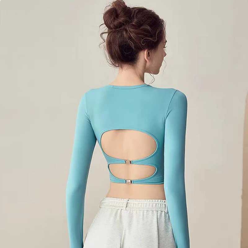High end backless hollow long sleeved yoga sports top with padding quick drying and tight fitness T-shirt sexy yoga shirtXJ250410