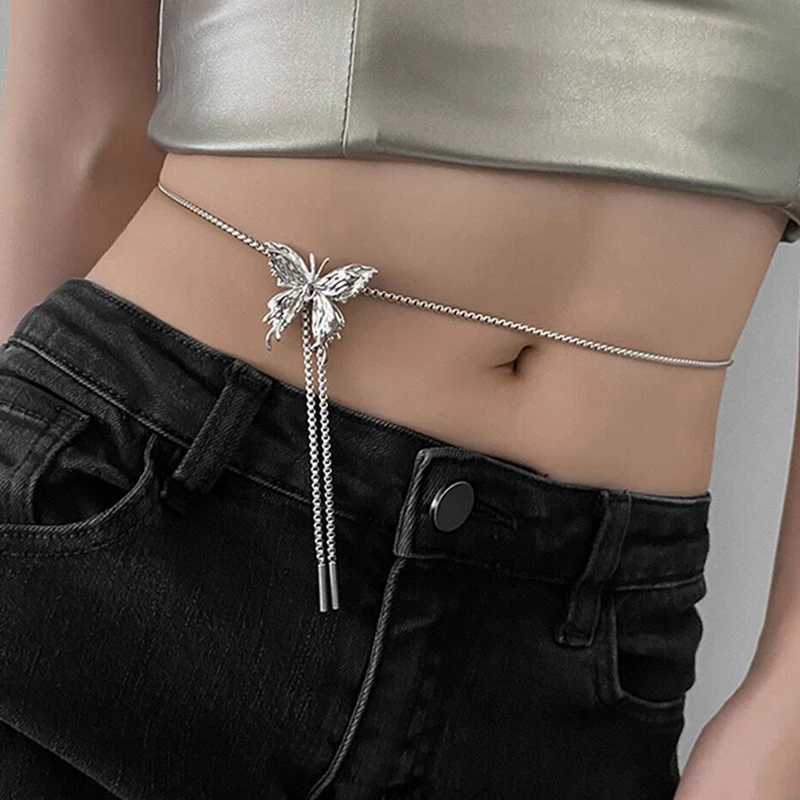 Punk Liquid Metal Rose Waist Chain Adjustable Silver Pendant Snake Bone Body Chain Punk Hip Hop Jewelry X250410
