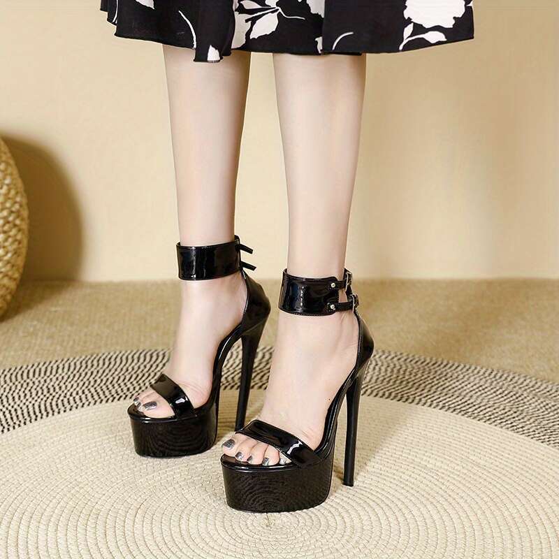 Black Cover Stiletto Sandals For Women - Sexy High Heel Summer Shoes With Ankle Straps & Buckles, Breathable Design, Round Toe, Rubber Sole, Fashion A