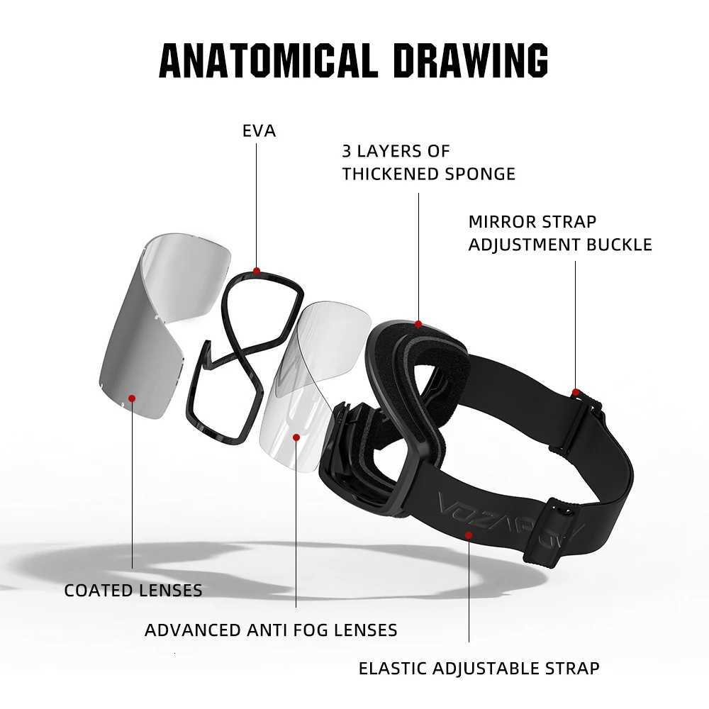 Vozapow Ski Goggles Anti Fog Skiing Mask Men Women Snowy Mountaineering Eyewears UV400 Glare Protection Sledding Sport Glasses K251110