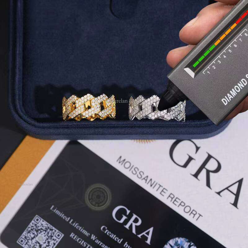 Hot Sale Fashion New Design Gold and Silver Silicon Stone Ring Full GRA Certificate Passed Diamond Tester Hip-Hop Style