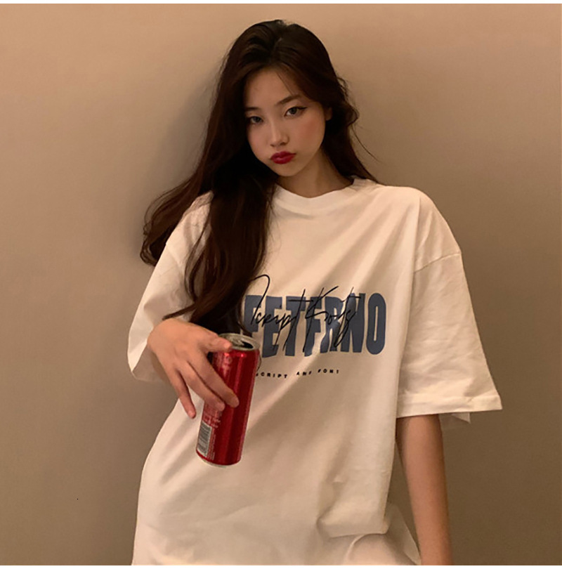 2025S Designer Women S T Shirt White T Shirt For Women In Spring And Summer New Korean Hong Kong Style Printed Student Mid To Long Length Top Base Shi