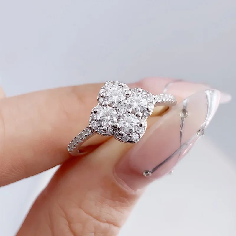S925 Sterling Silver 04 Carat Ring Four Leaf Clover Pure Silver Jewelry 251103