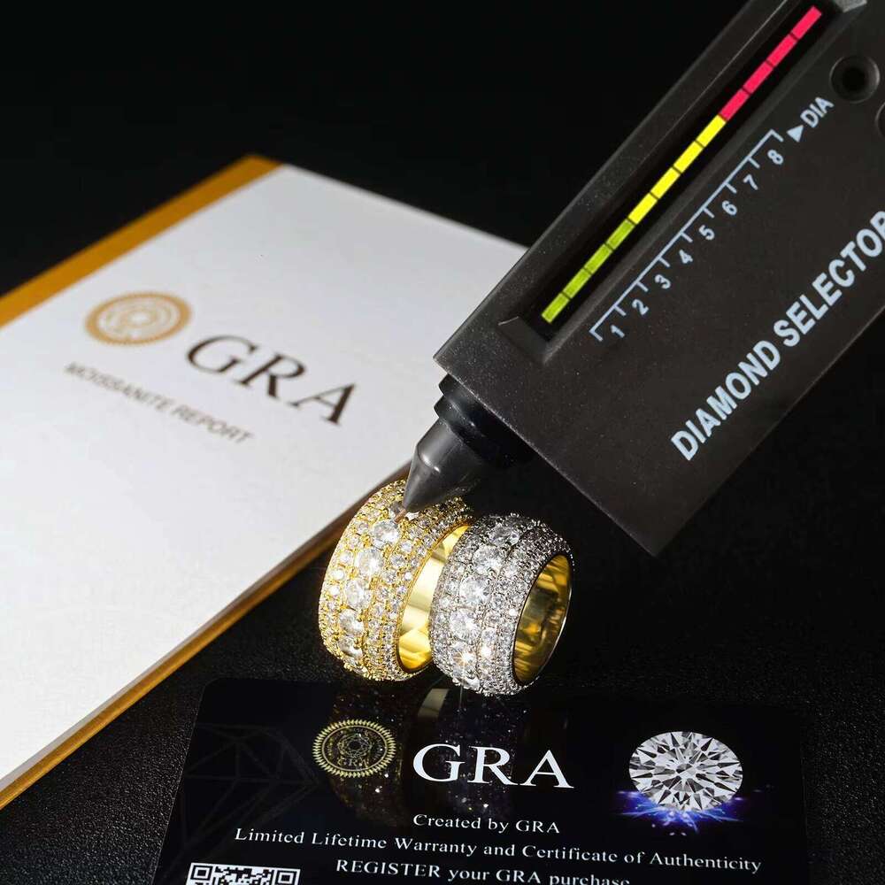 Classic Luxury 5 Row Pass Diamond Test 925 Sterling Silver Shiny fashion Jewelry Silicon Stone Ring Men