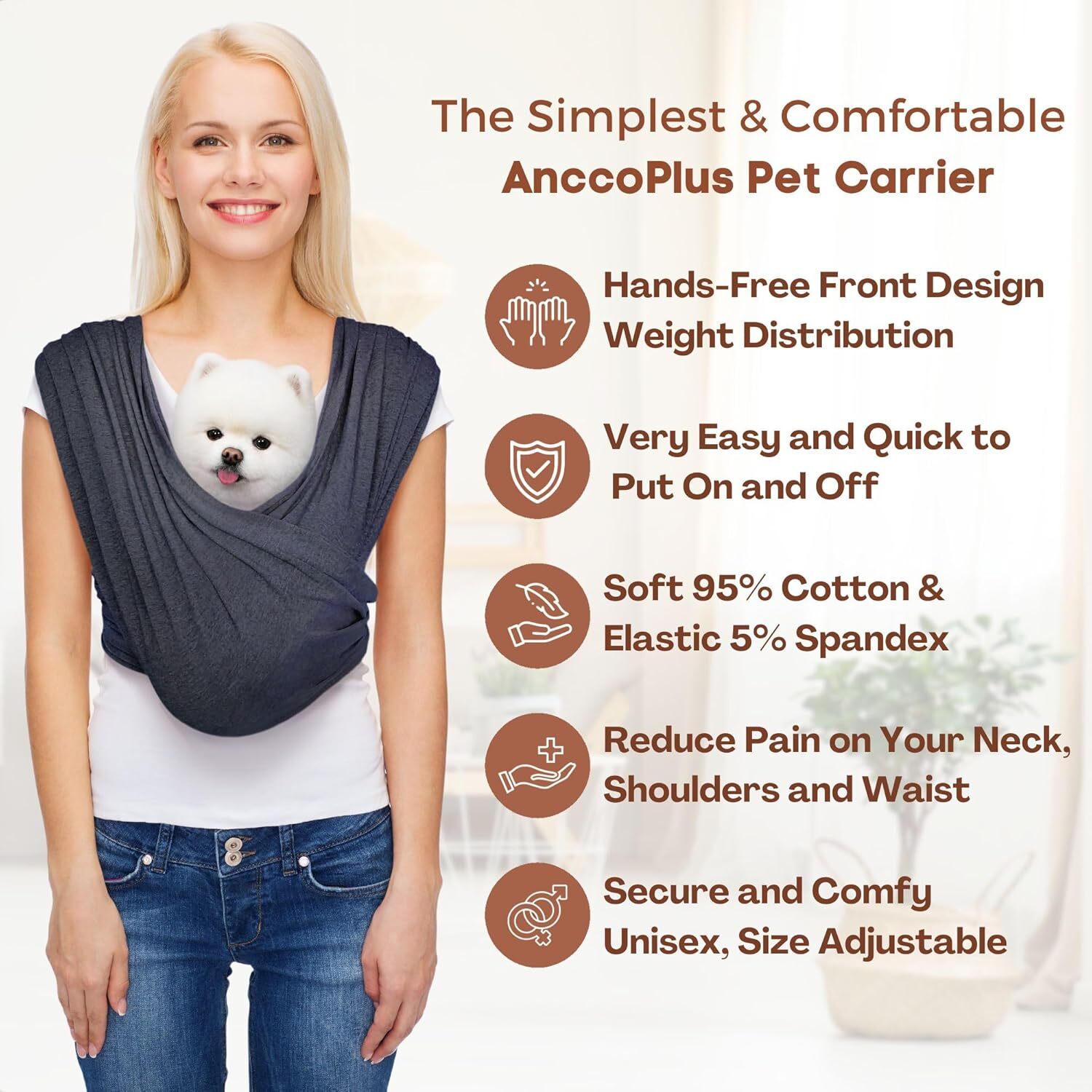 anccoplus puppy sling forward facing dog sling handsfree cat sling adjustable size to reduce back pain soft cotton premium dog sling sling regular