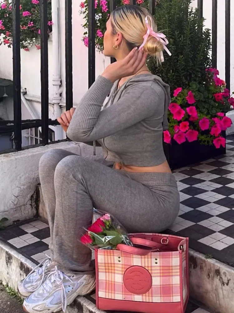 Tossy Knit Fashion 2 Piece-Set Trousers Hoodie Tracksuit Women Crop top Knitwear And Womens Pants Sets Female Trousers Outfits 251104