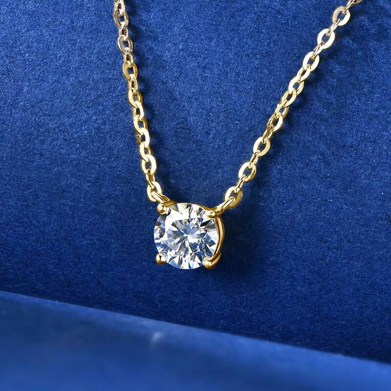 Charm Chain 925 Sterling Silver Claw Round Brilliant Lab Diamond Moissanite Choker Necklace for Women