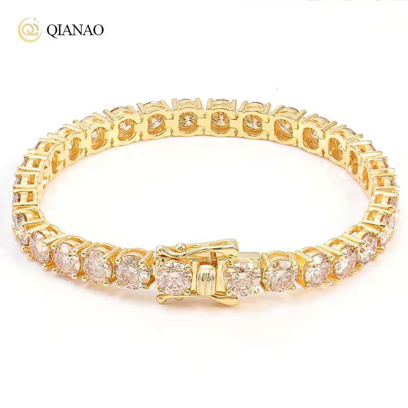 Customized Diamond Necklace Gold Plated Necklace 925 Silver Hip Hop Men Jewelry Champagne Color Moissanite Tennis Chain