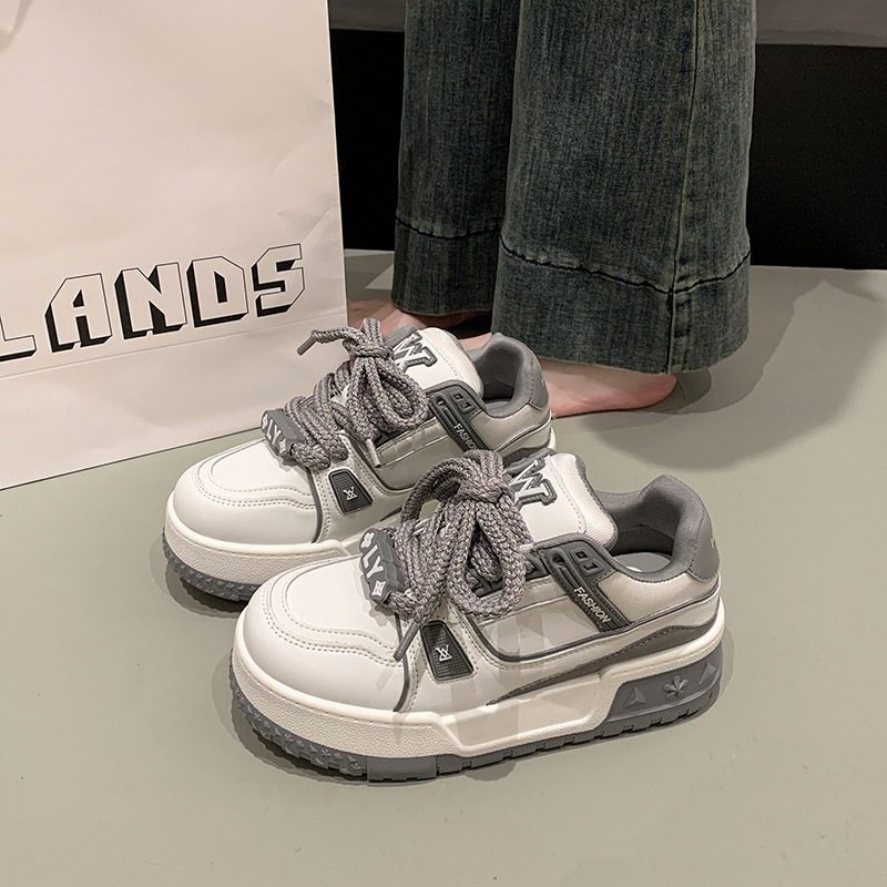 2025 Spring/Summer Fashion Versatile New Board Shoes for Women Thick soled Height Increasing White Shoes Casual Sports Board Shoes yellow pink