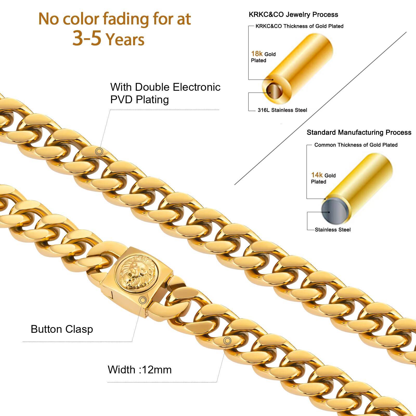 Newest 12mm Cuban Link Curb Chain for Men 18K Gold Filled Lion Necklace Boy Cross Button Clasp Bracelet Miami Cuban Link Chain