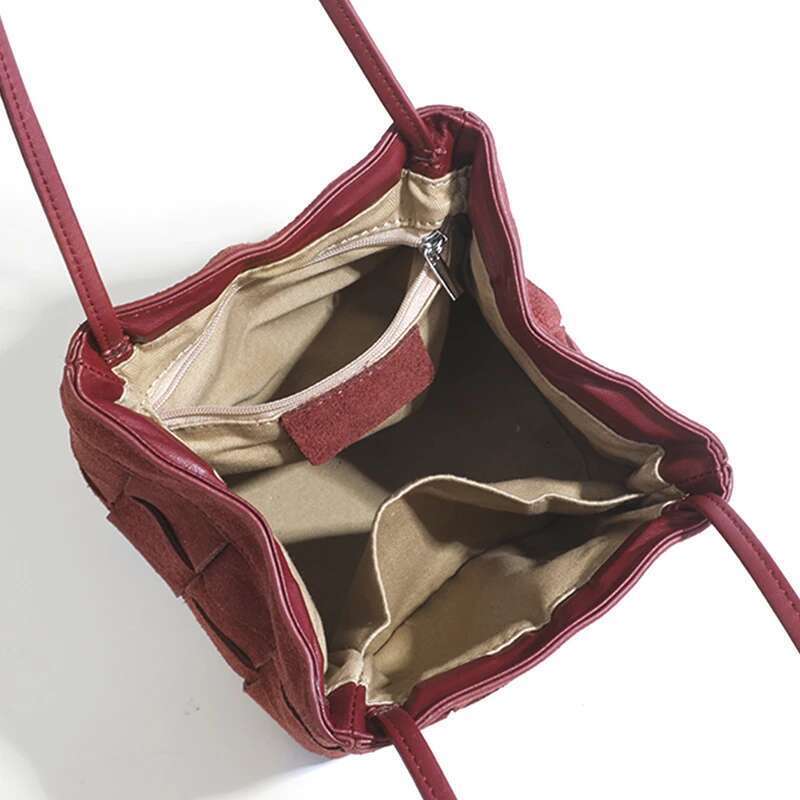 MABULA Handmade Genuine Suede Woven Top Handle Basket Purse Designer Chic Women Cell Phone Bag Elegant Crossbody Shopper Handbag