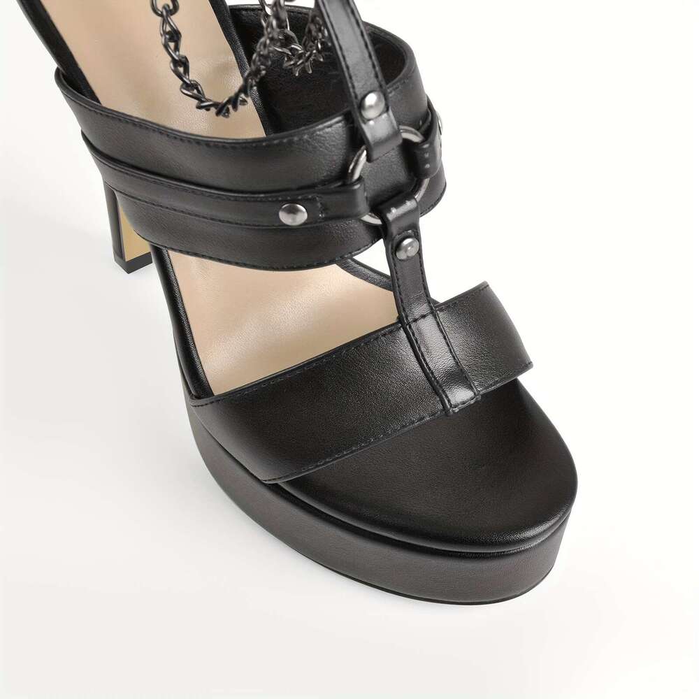 Ankle Strap Stiletto Heel Strappy With Chains And Grommets T-Strap Studded Rivets Platform Sandals