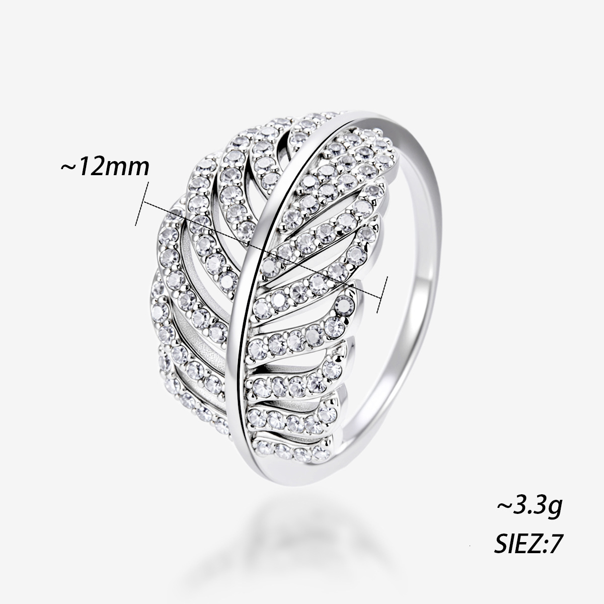 Light Luxury S925 Sterling fashion ring Silver Full Diamond Feather Ring Designer Ring Women's Designer Zircon Leaf Ring Wholesale Cross-Border