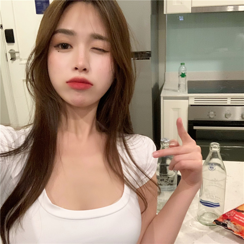 2025S Designer Women S T Shirt Short Sexy Exposed Navel T Shirt For Women S Top Summer New Korean Version Slim Fit Short Sleeved U Neck Base Shirt Tre